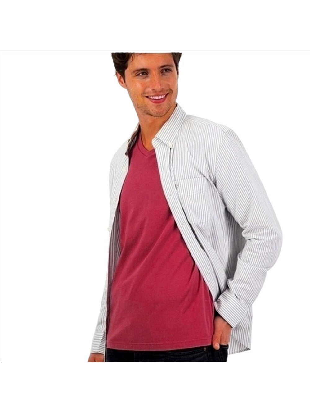 American Eagle Striped Button Down Shirt Slim Fit Minimalist Gray White XXL